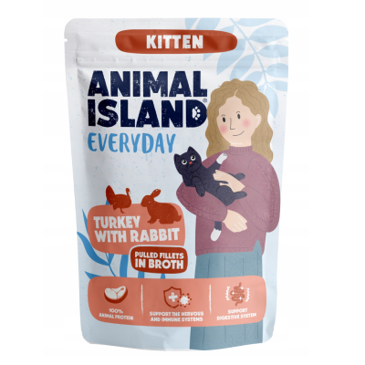 Animal Island Karma dla Kociąt Fileciki w Rosole Indyk Z królikiem 85g