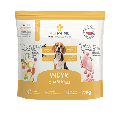 VETPRIME HIPOALERGICZNA MONOBIAŁKOWA INDYK Z JABŁKIEM M/L 2KG