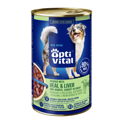 OPTIVITAL MOKRA KARMA DLA PSA Z CIELĘCINĄ SERCAMI I WĄTRÓBKĄ W SOSIE 1250G