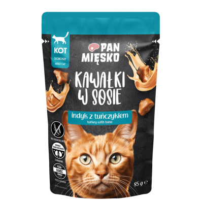 Pan Mięsko Karma mokra dla kota Kawałki w sosie Indyk z tuńczykiem (dorosły) 85 g (12 szt/op)