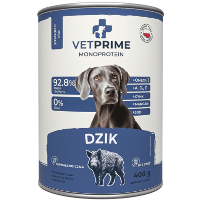 VETPRIME mokra karma dla psa Monobiałkowa adult Dzik 400g