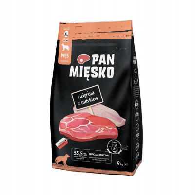 Pan Mięsko Karma PIES cielęcina z indykiem chrupki XL 9kg