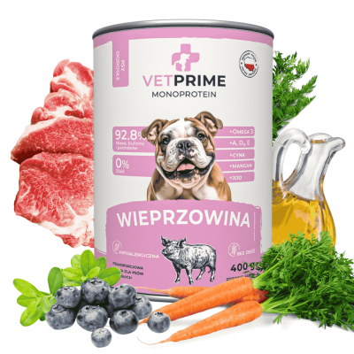 VETPRIME mokra karma dla psa Monobiałkowa adult Wieprzowina 400g