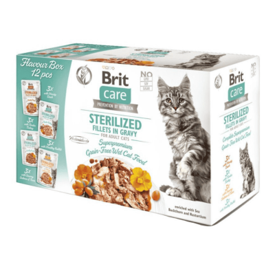 BRIT CARE CAT FILLETS GRAVY STERILIZED FLAVOUR BOX POUCH 12X85g