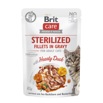 BRIT CARE CAT FILLETS GRAVY STERILIZED HEARTY DUCK POUCH 85g