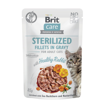 BRIT CARE CAT FILLETS GRAVY STERILIZED RABBIT POUCH 85g