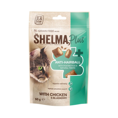 Shelma Anti-Hairball przysmak dla kota poduszeczki kurczak jagody 60 g