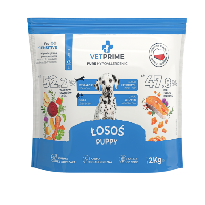 VETPRIME HIPOALERGICZNA MONOBIAŁKOWA ŁOSOŚ PUPPY XS/L 2KG