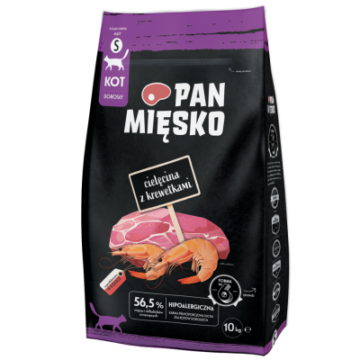 Pan Mięsko karma sucha dla kota Cielęcina z krewetkami S 10kg