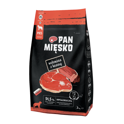 Pan Mięsko Karma sucha dla psa Wołowina z koziną (dorosły) chrupki XS 3kg