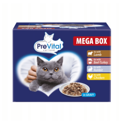 PreVital Megabox karma mokra dla kota w sosie mix smaków 24x100 g
