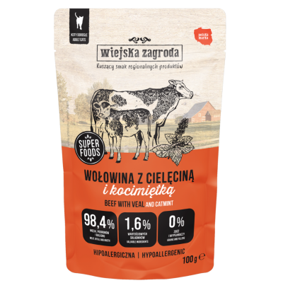 Wiejska Zagroda Karma mokra dla kota Wołowina z cielęciną i kocimiętką 100g